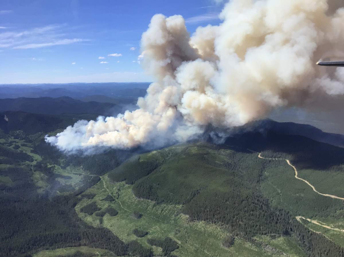 A photo of a wildfire burning northwest of Nordegg, Alta., on July 20, 2022.