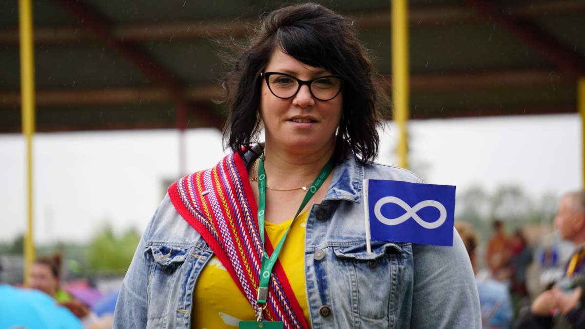 Sherry Mitchell, seen here at the arbour at the Ermineskin First Nation in Maskwacis, Alta. on July 25, 2022, is proud to be Métis. She called Pope Francis' historic apology for residential schools "one of the most beautiful things" she has ever experienced.