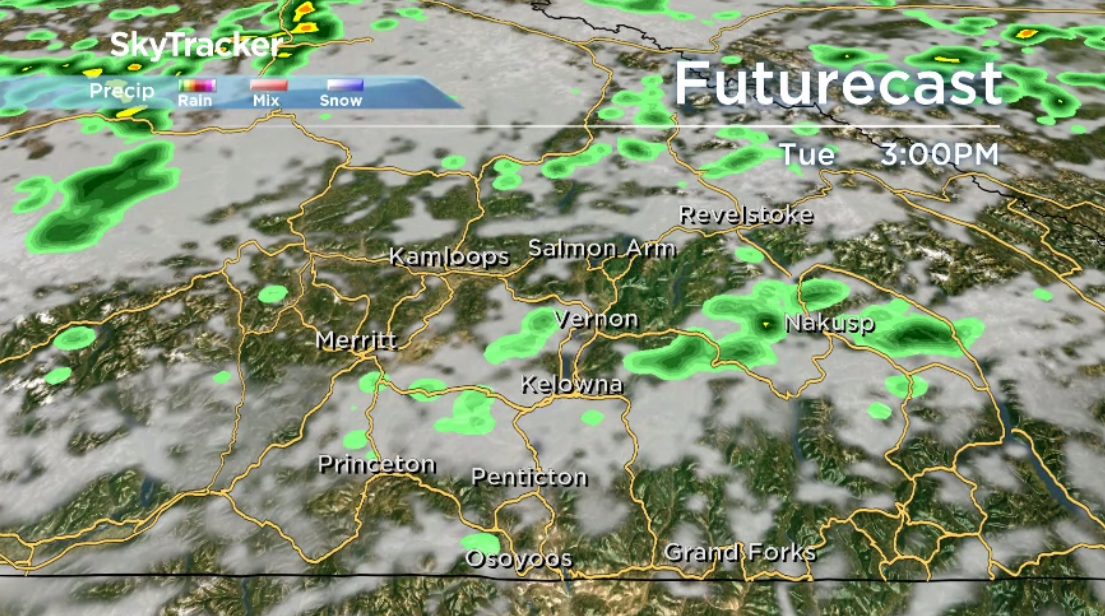 There is a slight chance of sprinkles, mainly at higher elevations, Tuesday afternoon.