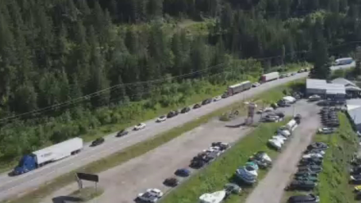 Traffic was backed up along the Trans-Canada Highway near Sorrento, B.C., on Tuesday afternoon following a fatal accident.