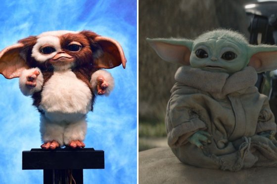Left, Gizmo from the film 'Gremlins.' Right, Baby Yoda/Grogu from 'The Mandalorian.'