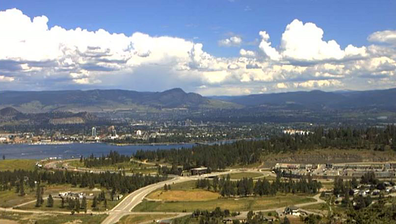 A view of West Kelowna, Kelowna and Okanagan Lake on Canada Day, 2022.