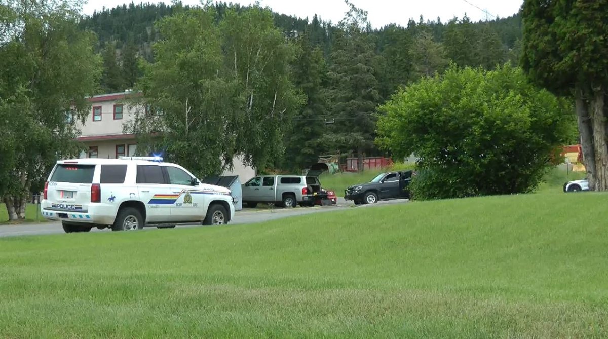 A heavy police presence in a Williams Lake residential area on July 10, 2022.