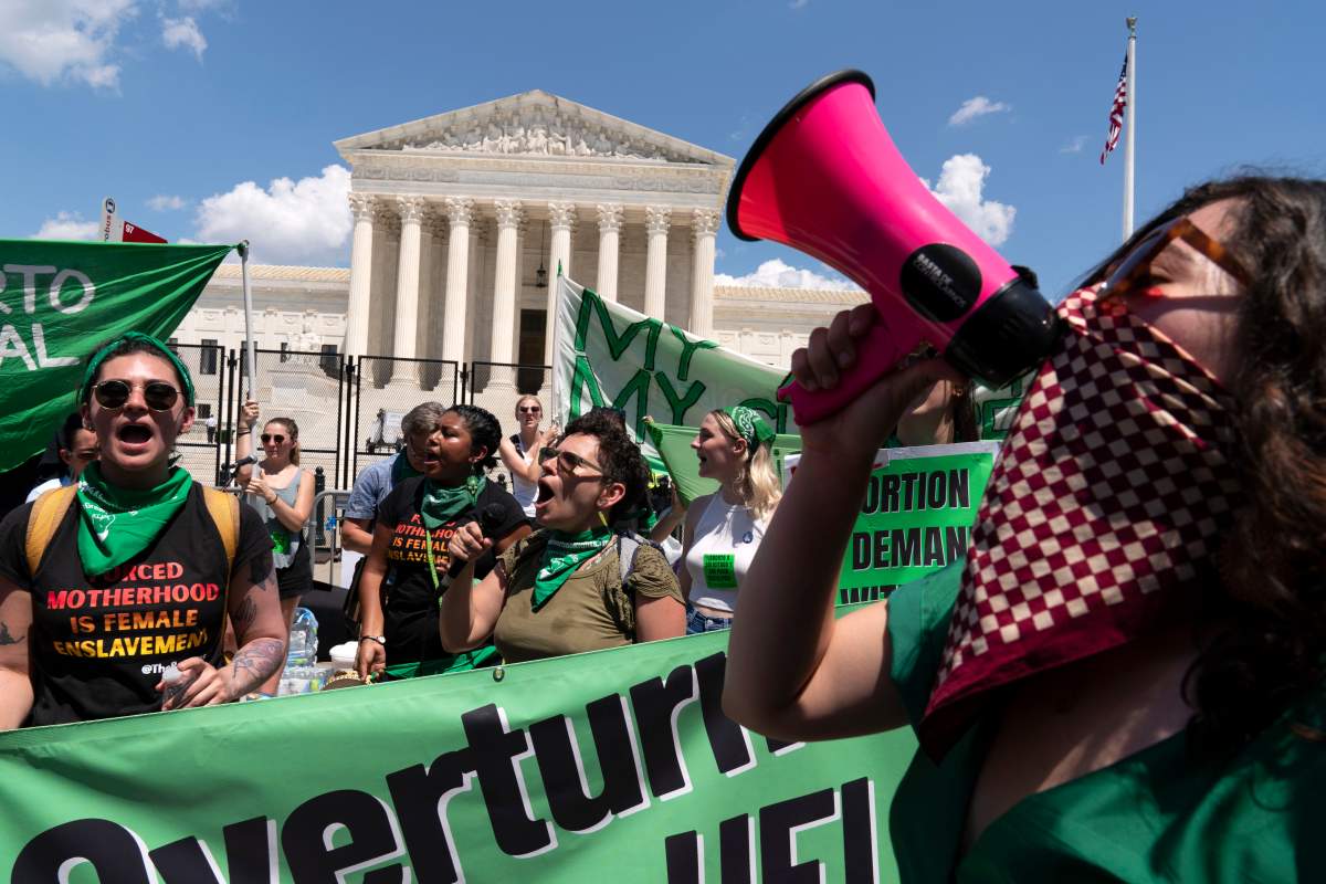 Abortion rights protesters in the United States wear green