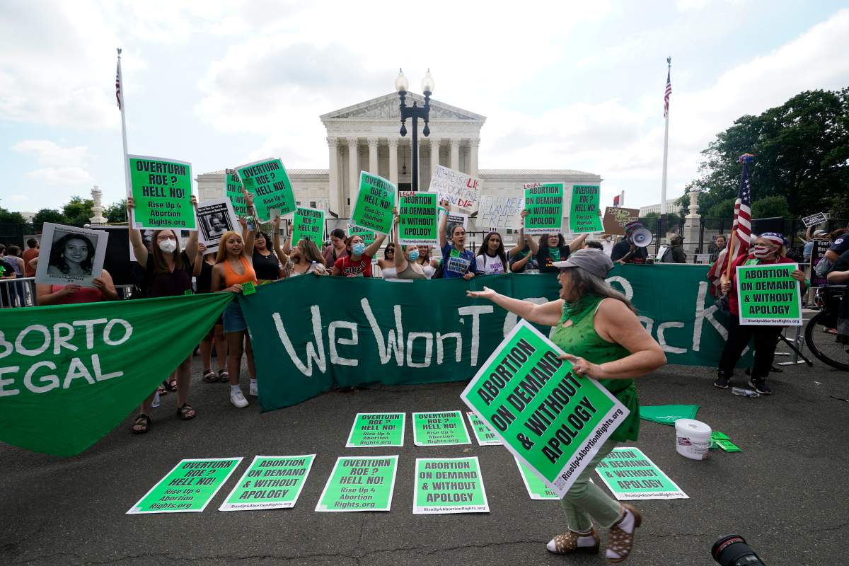 Abortion rights protesters gather outside the US SUpreme Court.