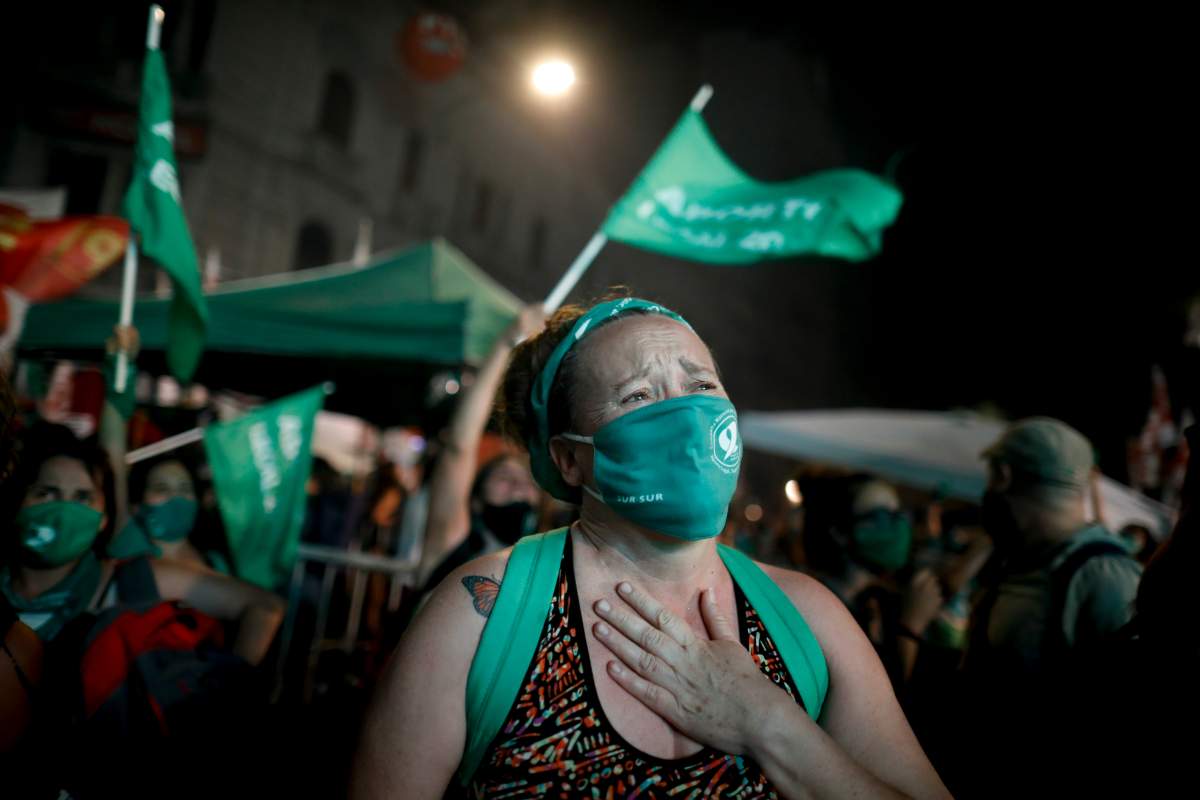 Abortion rights protesters in Argentina wear green