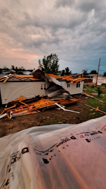 Damage to a home after the Hines Creek storm, Friday, July 29, 2022.