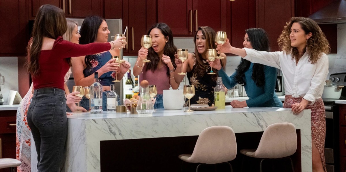 Contestants on "Love is Blind" Season 2 make a toast. 