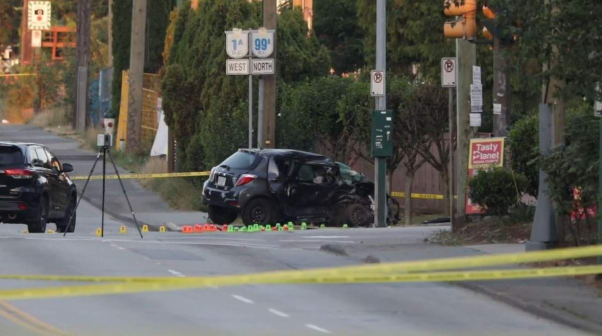 A serious vehicle crash in New Westminster, B.C. is seen in an undated file photo.