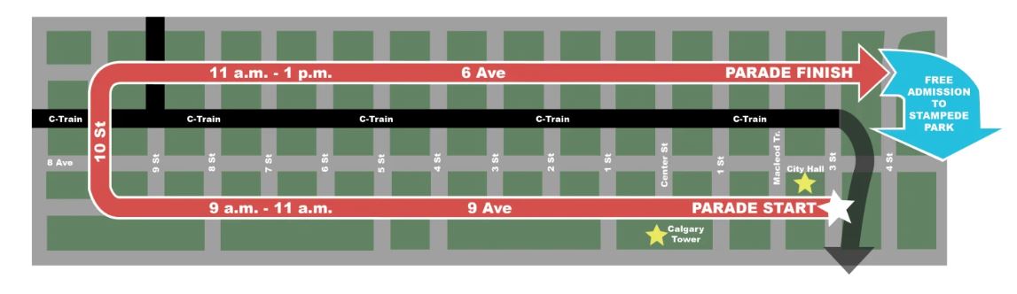 The 2022 Calgary Stampede Parade route.