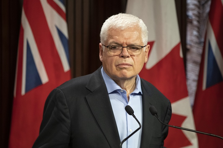 Ontario NDP interim Leader Peter Tabuns speaks to the media at Queens Park, in Toronto, Wednesday, June 29, 2022.