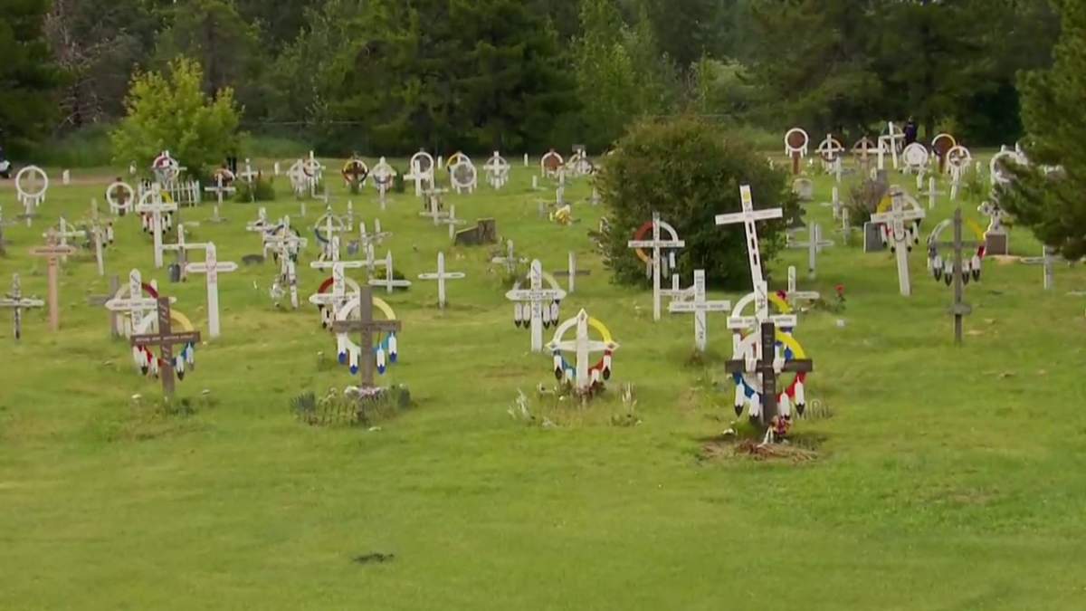 The site in Maskwacis, Alta., Monday, July 25, 2022 as Pope Francis visits the area south of Edmonton.