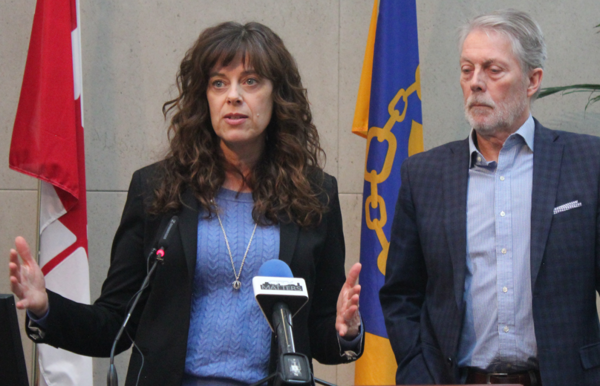 Hamilton's medical officer of health Dr. Elizabeth Richardson and mayor Fred Eisenberger during a COVID-19 update at city hall on March 13, 2020.