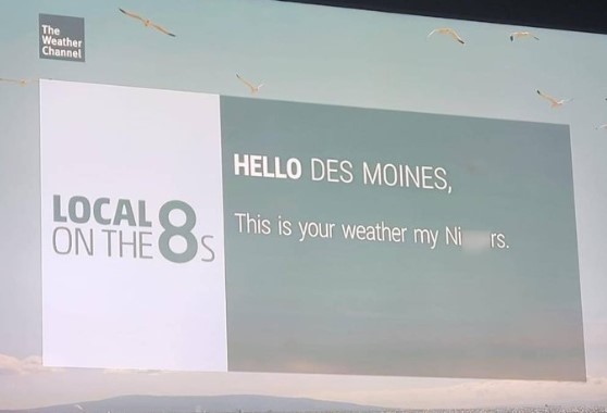 Journalist Matthew Keys captured the moment a racial slur appeared on screen during The Weather Channel's Iowa broadcast.