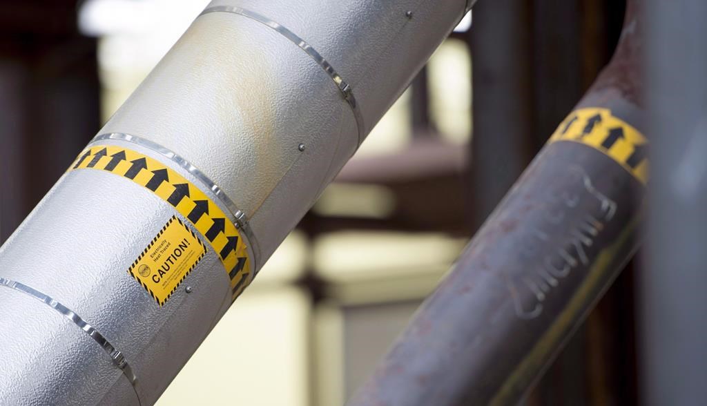 Pipes at a natural gas plant near Fort St. John, B.C., on October 11, 2018. 