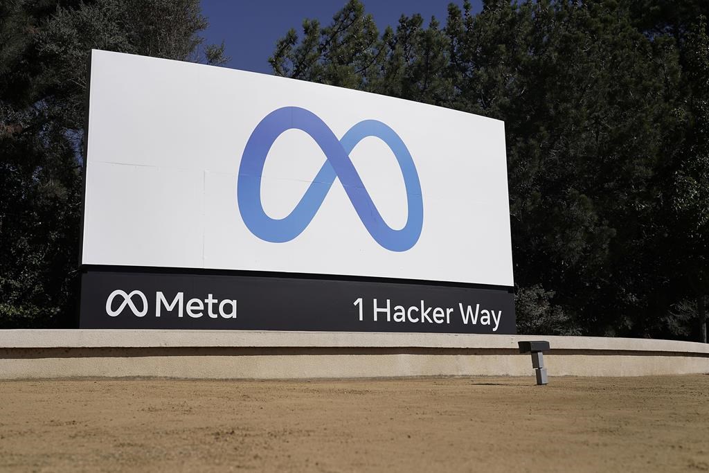 FILE - Facebook's Meta logo sign is seen at the company headquarters in Menlo Park, Calif., on, Oct. 28, 2021.