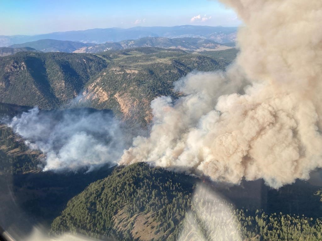 An aerial view of the Keremeos Creek wildfire is shown in a July 29, 2022 handout photo.