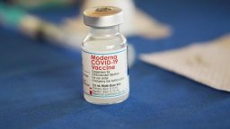 A vial of Moderna's COVID-19 vaccine is seen