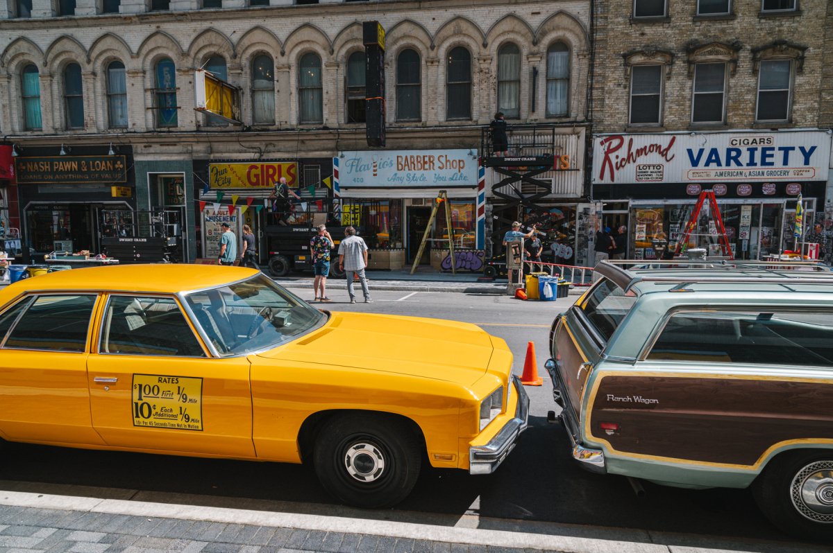Richmond Street in downtown London, Ont. turns into 1970s New York City for an Apple Studios and Annapurna production based on the novel "The Changeling," Aug. 24, 2022.