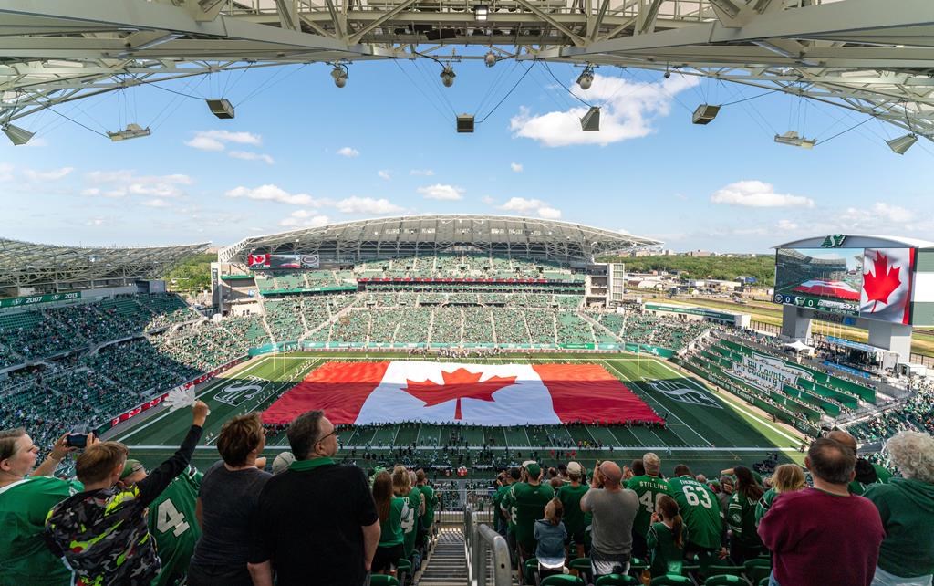 The Saskatchewan Roughriders take on the Winnipeg Blue Bombers in the 58th Labour Day Classic on Sept. 3, 2023. THE CANADIAN PRESS/Heywood Yu.