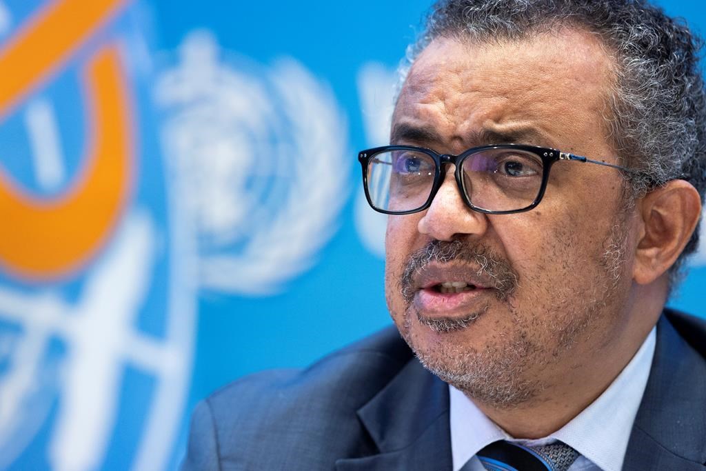 Tedros Adhanom Ghebreyesus, Director General of the World Health Organization, talks to the media in Geneva, Switzerland, Monday, Dec. 20, 2021.