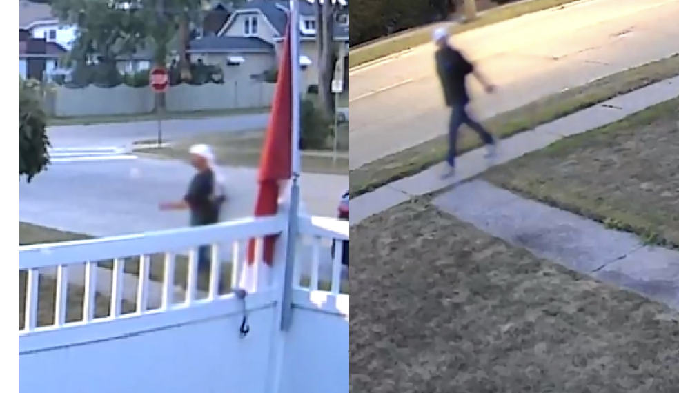 Niagara Police are seeking an arson suspect in Port Colborne seen wearing a white cloth or shirt around his head.