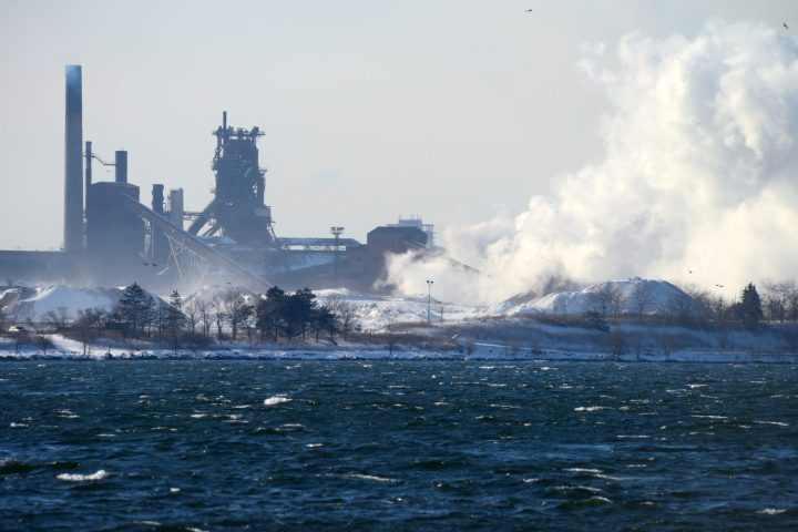 Smoke rises from Stelco's Hamilton waterfront factory in Hamilton, Ontario on December 25, 2017.  