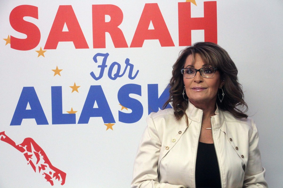 Former Alaska Gov. Sarah Palin addresses supporters at the opening of her new campaign headquarters in Anchorage, Alaska, on Wednesday, April 20, 2022. Palin, the first Republican female vice presidential nominee, is among 48 candidates running for the Alaska's lone seat in the U.S. House following the death last month of Republican Rep. Don Young, who held the job for 49 years. (AP Photo/Mark Thiessen).