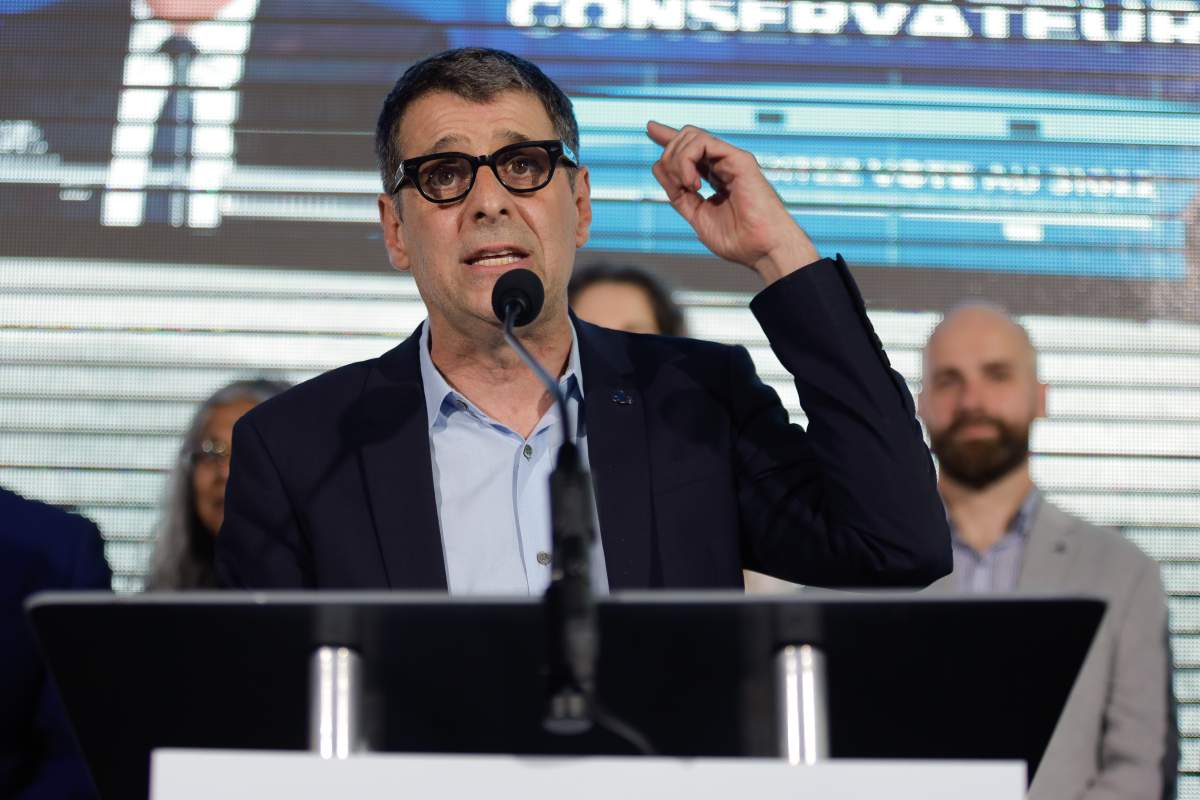 Conservative Party of Quebec Leader Eric Duhaime gestures as he speaks during a political rally in Quebec City on Sunday August 21, 2022. THE CANADIAN PRESS/Francis Vachon