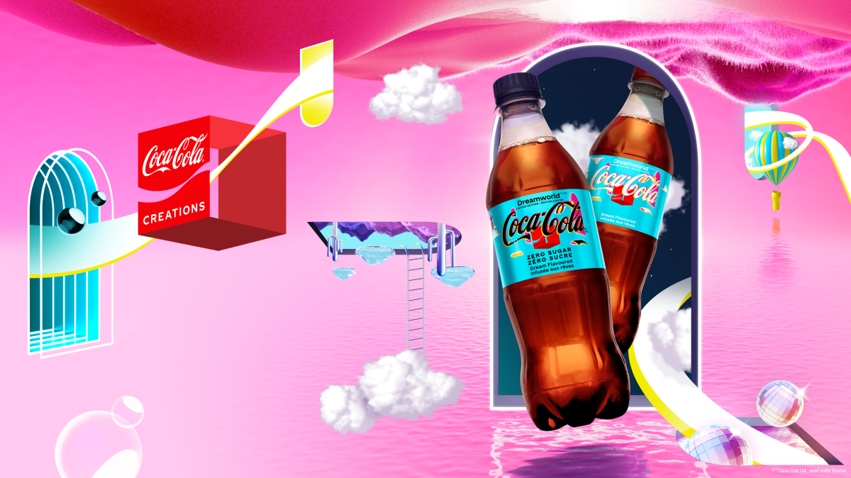 Promotional image from Coca-Cola showing the new Dreamworld flavour.