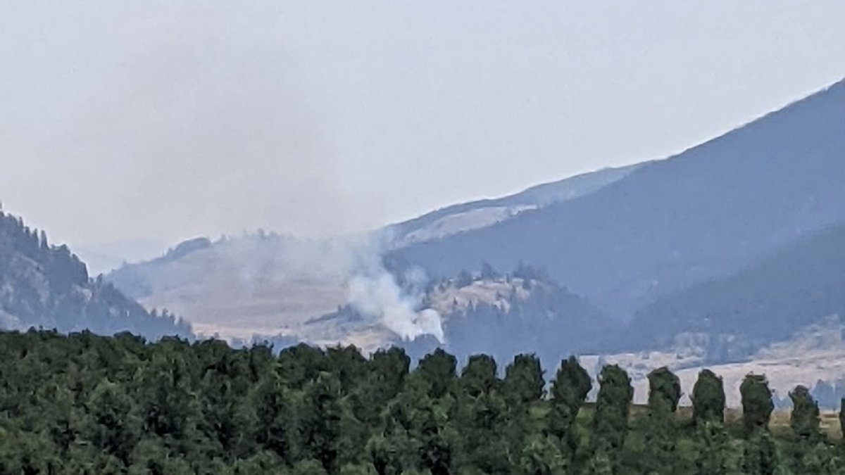 Smoke rises from the Cosens Creek wildfire, which is located around eight km south of downtown Vernon.