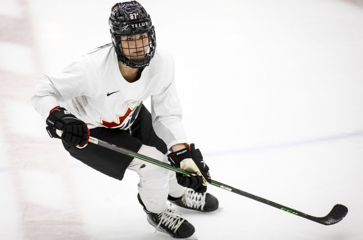 Jessie Eldridge skates at Hockey Canada's National Women’s Program selection camp in Calgary, Alta., Thursday, Aug. 4, 2022.