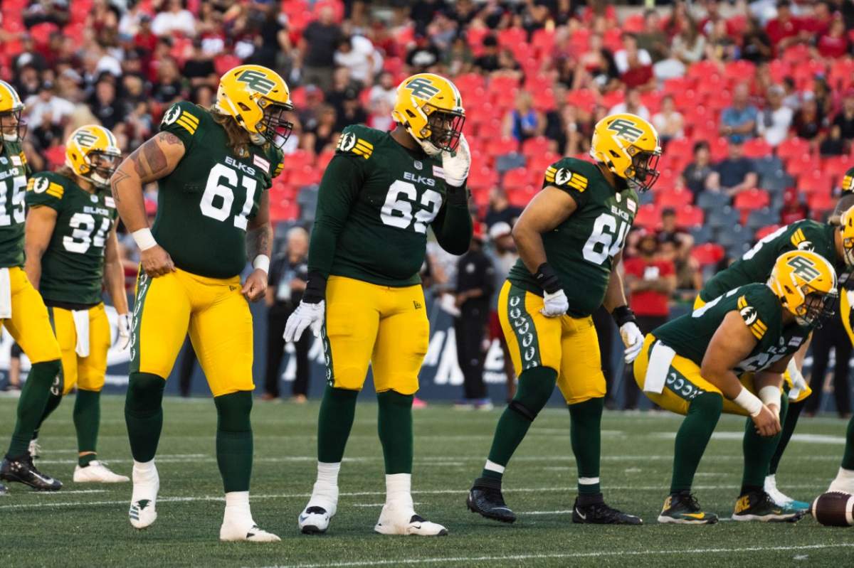 Elks O-line gets ready to face the Redblacks D-line