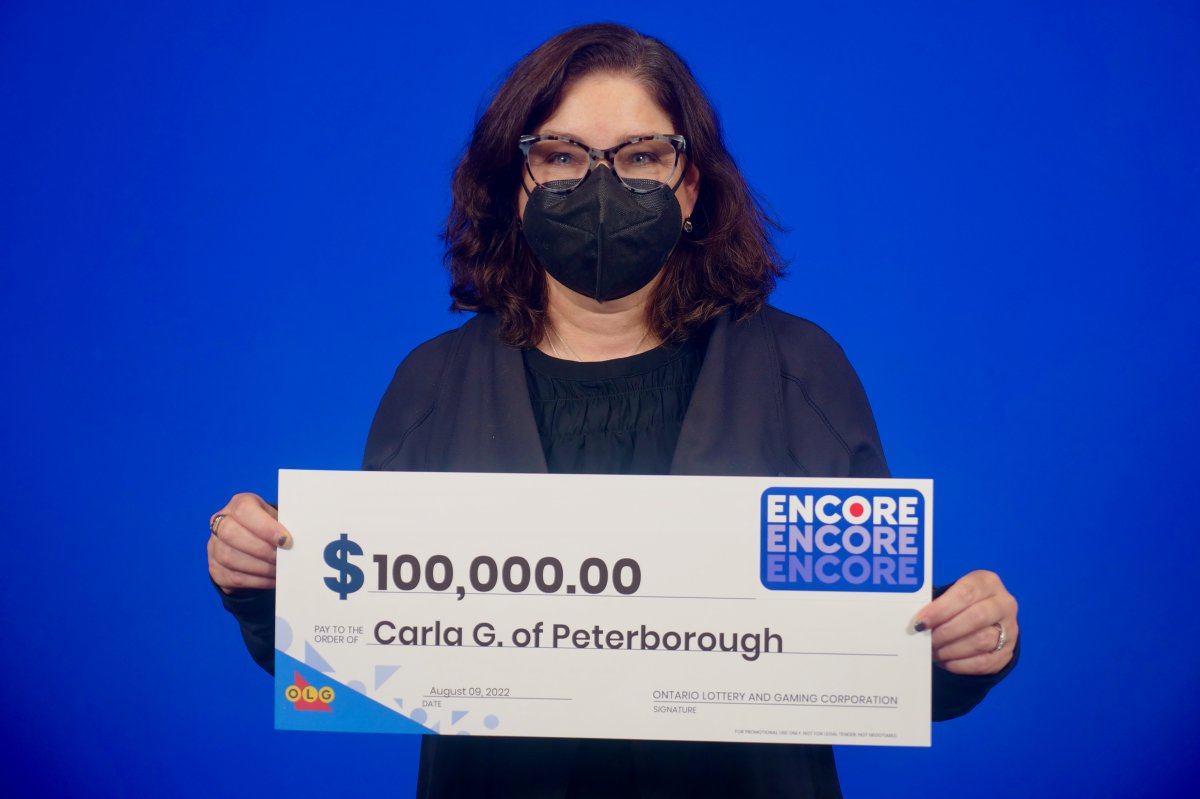 Carla Guest of Peterborough won $100,000 in an Encore draw, the OLG reports.