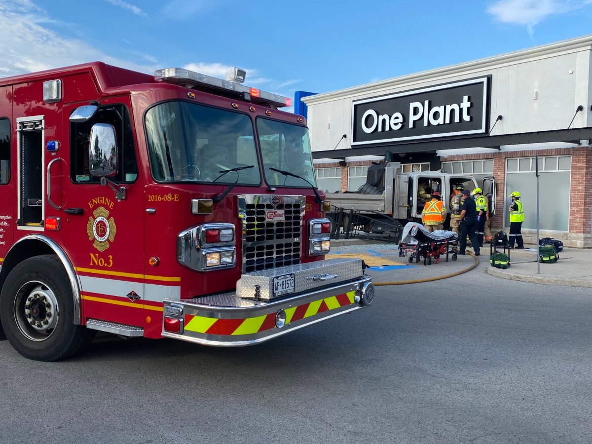 According to a tweet from the London Fire Department, a vehicle crashed into the One Plant store front on Wonderland Road and Southdale Road on Monday evening.