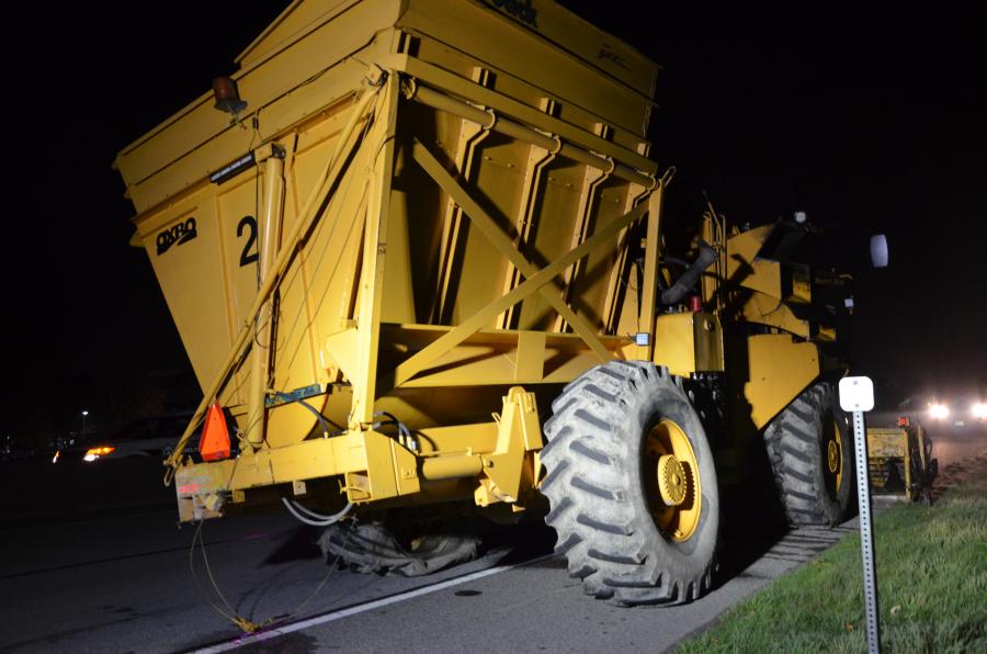 The farm vehicle with no rear lighting on the side of Highway 17A after the fatal 2021 collision.