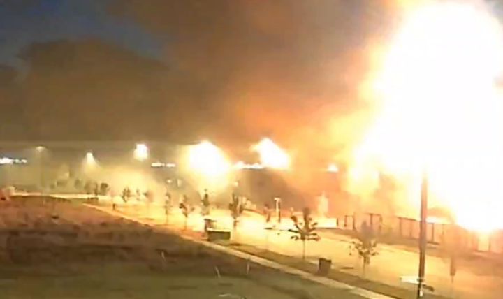 An image of a fire burning in the residential subdivision of Summerwood in Sherwood Park, Alta., on July 23, 2022.