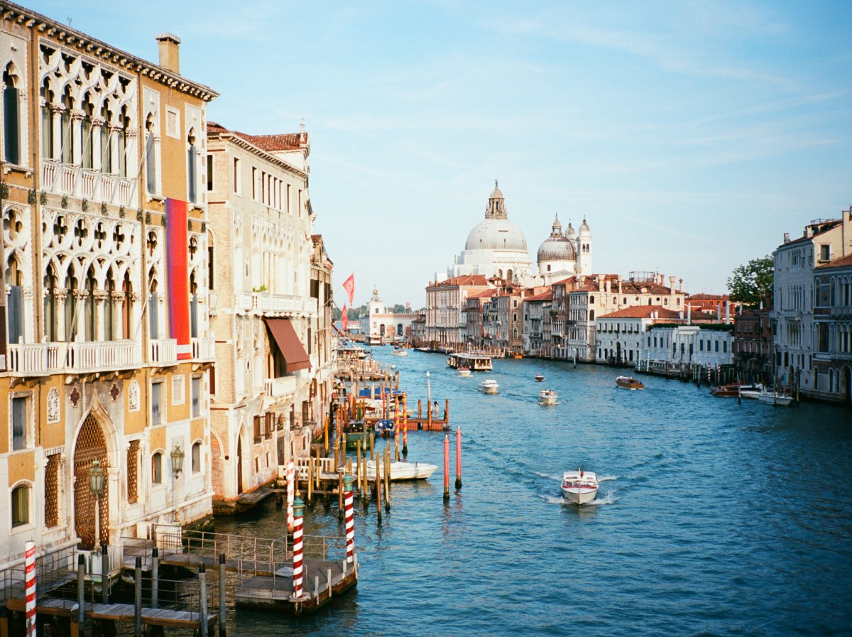 Venice's Grand Canal just before sunset.