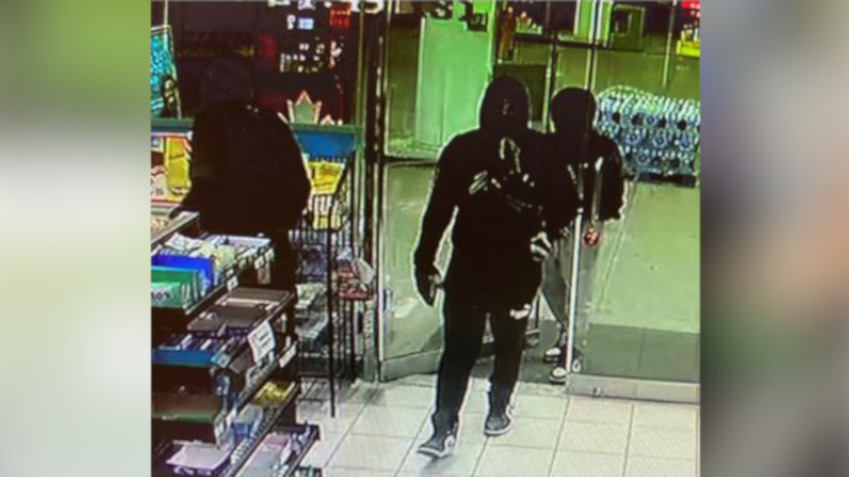 Niagara police say they are still seeking two suspects, wearing dark clothes, involved in a Grimsby, Ont. gas station robbery on Aug. 1, 2022.