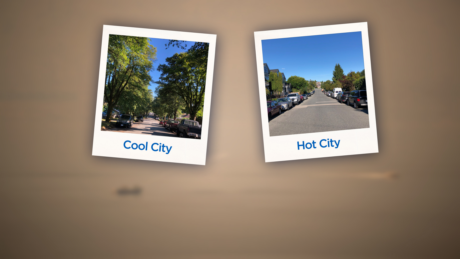 A tree-lined street in East Vancouver in comparison to a street with very little tree cover just three blocks away.