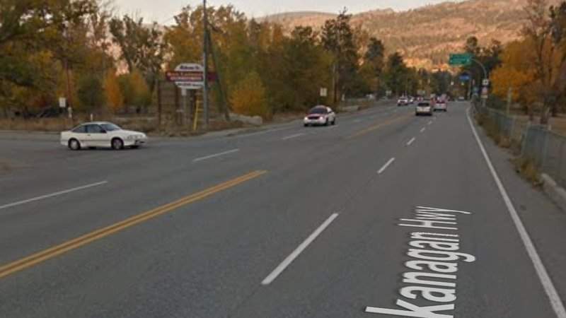 A photo showing the intersection of Highway 97 and Skaha Hills / Sandhill Drive in Penticton.