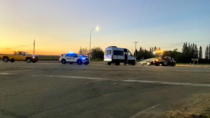 The RCMP said officers were called to a collision involving a motorcycle and a camper van at Highway 16 and Range Road 213 on Wednesday.