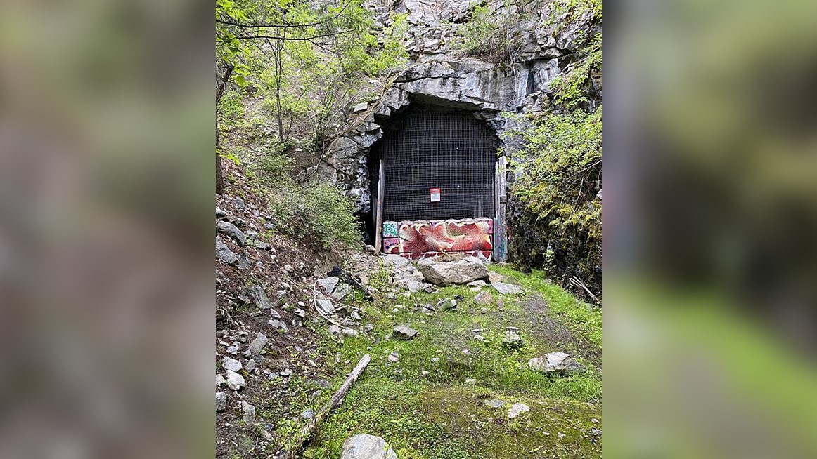 A photo from June 2022 showing the closed Adra Tunnel on the KVR Trail.