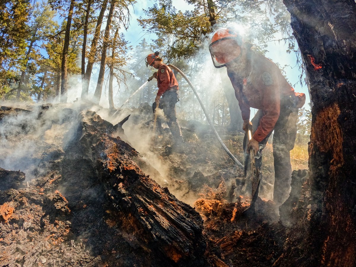 FILE. BC Wildfire crews mopping up part of the Keremeos Creek wildfire that’s burning southwest of Penticton, B.C.
