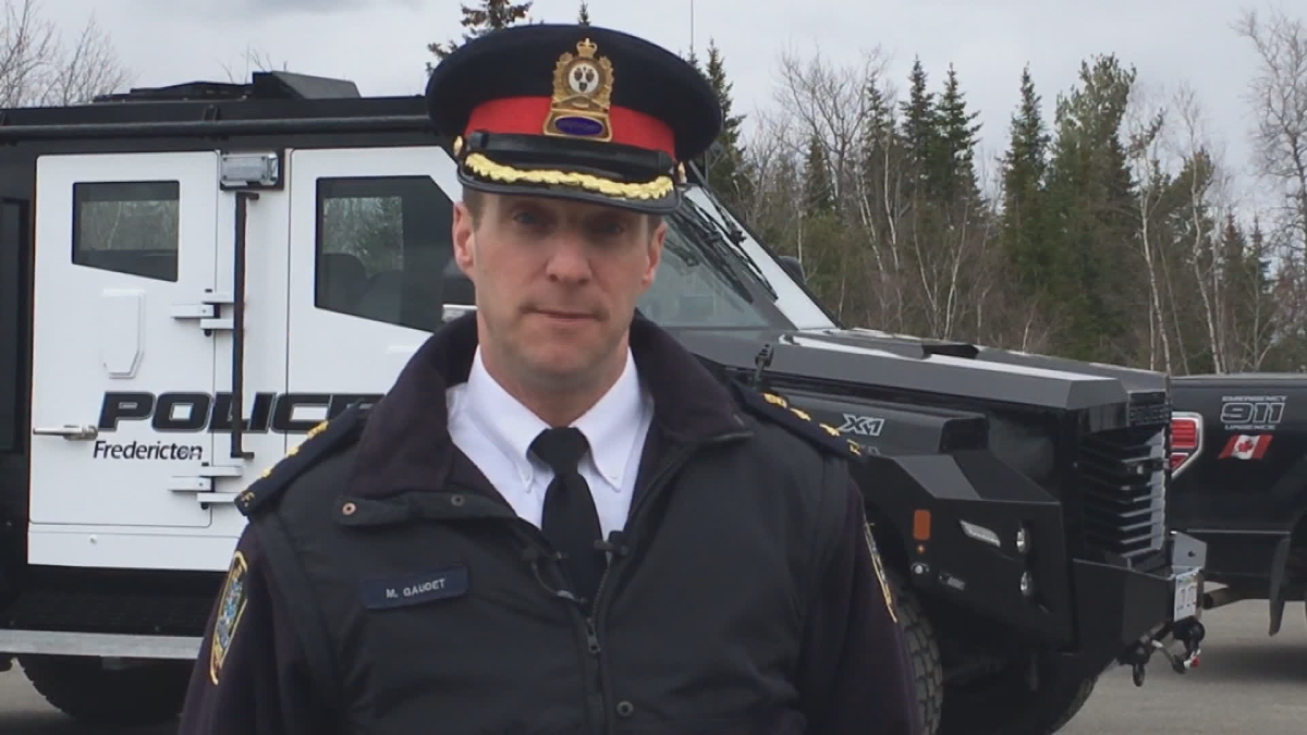 Deputy Chief Martin Gaudet providing information about the force’s new armoured vehicle in April 2018.