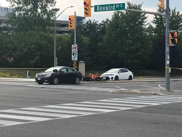 Peel Regional Police said they responded to reports of a crash in the area of Bovaird Drive and Sunny Meadow Boulevard.