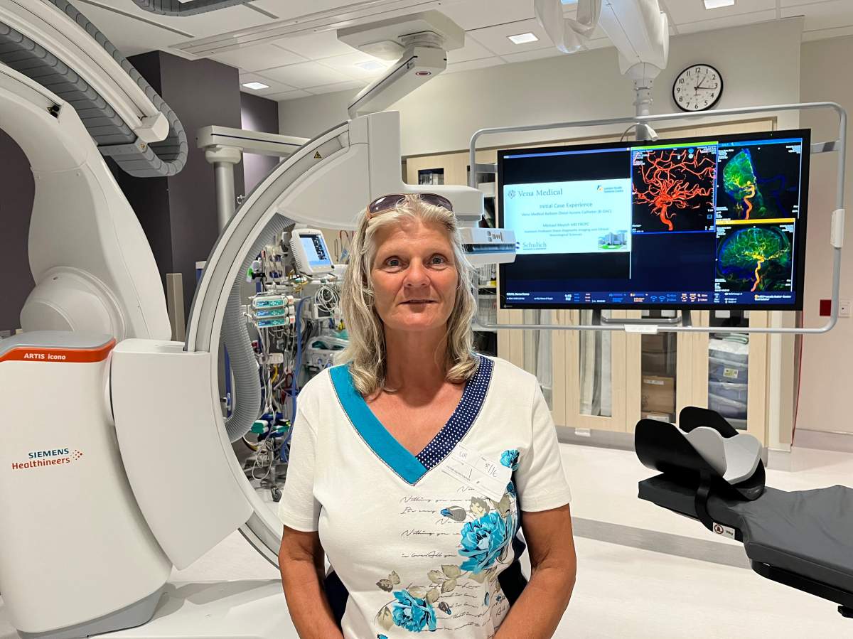 Wilene Leyen stands in the room where two months ago she became the world’s first patient to benefit from a stroke-related procedure involving a balloon distal access catheter.