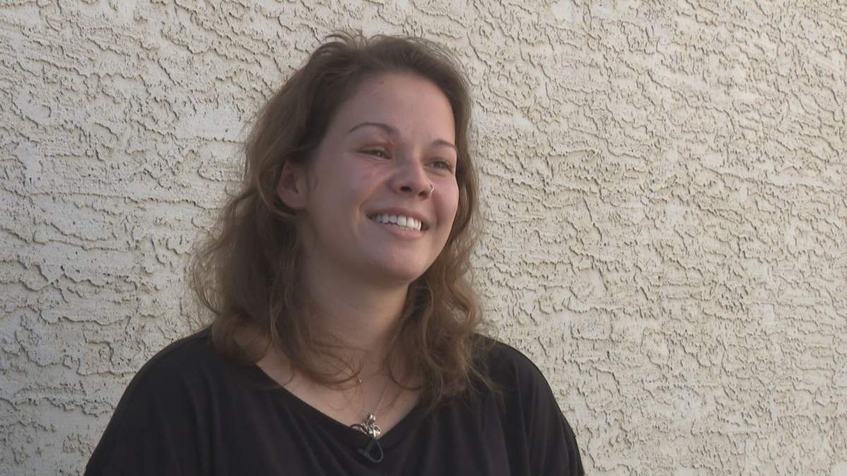 Megan Gallagher is pictured on August 16, 2022, nearly four months after the plane she was in crashed near the Springbank Airport.