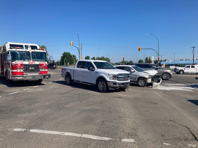 Saskatoon Police Service and Saskatoon Fire Department were at the scene of a two-vehicle collision involving a hazardous, nuclear material Friday morning.