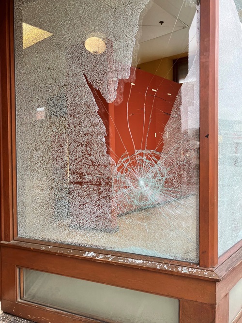 Windows at Hull Block in central Edmonton were broken sometime between Aug. 4 and Aug. 5, 2022.